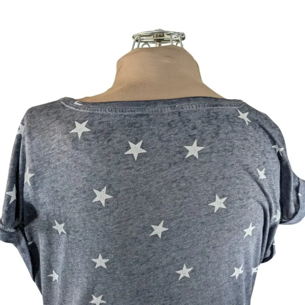 Lucky Brand Women's Large Blue Grey Soft Star Short Sleeve T-Shirt
